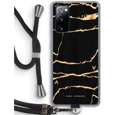 Afbeelding van Case Company® hoesje met Koord geschikt voor Samsung Galaxy S20 FE / 5G Gouden marmer Telefoonhoesje Zwart Bescherming aan alle Kanten en Over de Schermrand