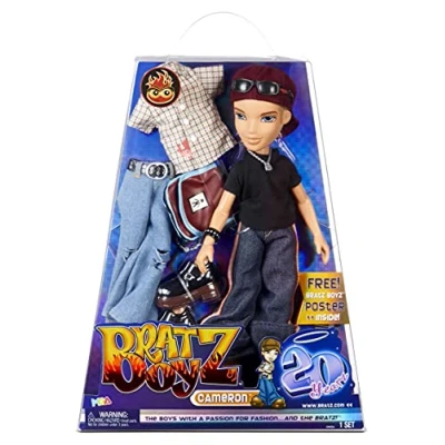 Afbeelding van Bratz 20 jaar speciale editie Cameron model pop holografische poster en verpakking om te verzamelen replica van de versie 2001 bevat 2 outfits, schoenen, tas meer