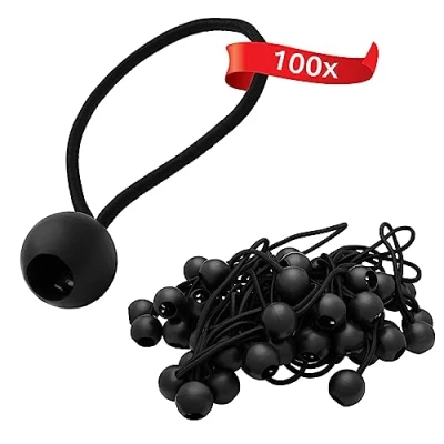 Afbeelding van ECENCE 100x spanrubbers, dekzeilspanner set, expanderlussen met kunststof kogel, tentrubbers voor dekzeilen, paviljoenen, tenten, sterke spankracht Zwart