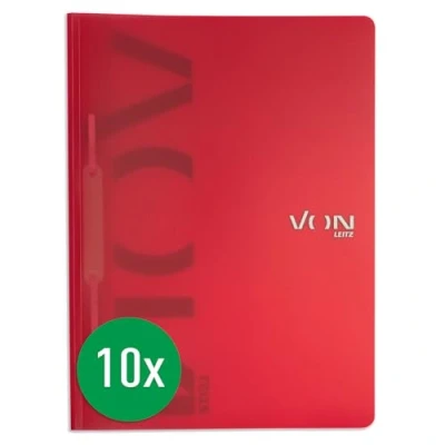 Afbeelding van VON Leitz pak van 10 losbladige ordners A4, PP kunststof, voor 100 vel, lichtgewicht softcover map met moderne print, school &amp; thuis, rood, 46790025
