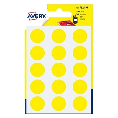 Afbeelding van AVERY Zak met 90 gele zelfklevende ronde etiketten, diameter 19 mm