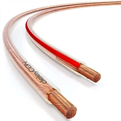 Afbeelding van deleyCON 10 m luidsprekerkabel, 2 x 1,5 mm² Zuiver koper OFC Audiokabel voor luidsprekers, hifi en surround luidsprekers Polariteitsherkenning Transparant