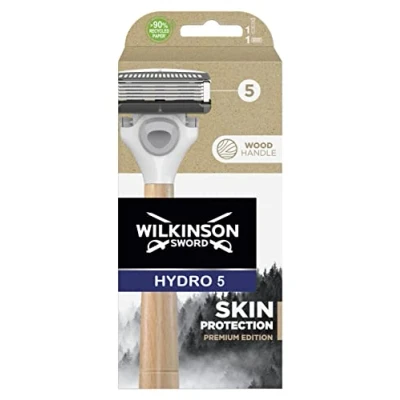 Afbeelding van 1+1 gratis: Wilkinson Hydro 5 Skin Protection Scheermes Premium Wood Handle