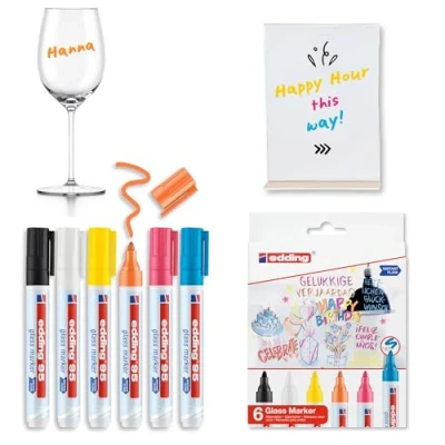 Afbeelding van Edding e 95 glasmarker, set van 6 geassorteerde kleuren Glasmarker