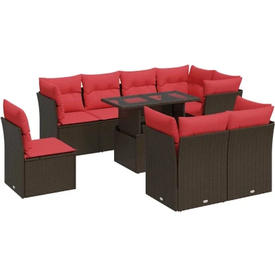 Afbeelding van vidaXL 9 delige Loungeset met kussens poly rattan acacia bruin