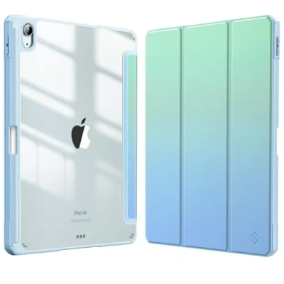 Afbeelding van Fintie Hybride hoes voor iPad Air 27,94 cm, 6/5/4 generatie (2024/2022/2020) 27,9 cm met potloodhouder, stootvaste beschermhoes transparante harde aan de achterkant, zeeschaduw