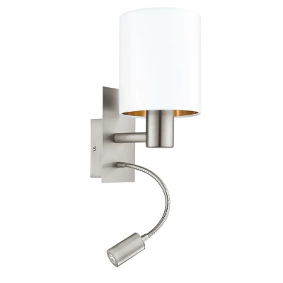 Afbeelding van EGLO Pasteri Wandlamp 2 lichts E27 38 cm Stof Grijs, Wit