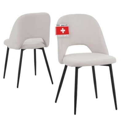 Afbeelding van Albatros eetkamerstoelen met stoffen bekleding, set van 2 Silvi, Beige Stijlvol vintage ontwerp, bekleding , SGS geteste gestoffeerde stoel Modern