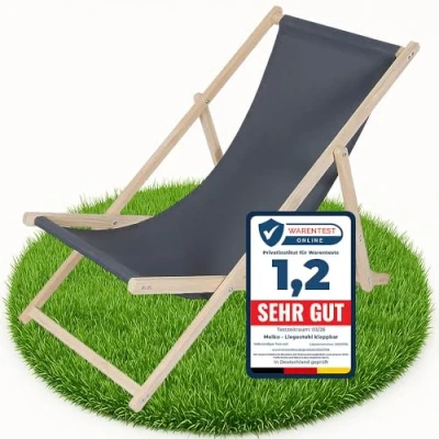 Afbeelding van Strandstoel van hout, inklapbaar, campingstoel, vouwstoel, zonnebed, antraciet, strandstoel, draagbaar