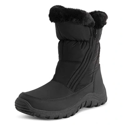Afbeelding van Polar Waterdichte winterlaarzen, nylon laarzen met dubbele ritssluiting en voering van imitatiebont voor dames, zwart.