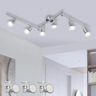 Afbeelding van Bojim Plafondspot 6 vlammen neutraal wit incl. 6x 6W GU10 lampen elk 600LM 4500K 82Ra IP20 zilver plafondlamp LED instelbaar spotbalk woonkamer mat nikkel moderne metaal