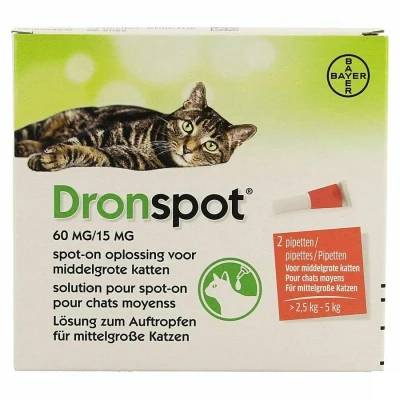 Image de Bayer Dronspot Vermifuge pour Chats de Taille Moyenne 60 mg/15 mg &gt;2,5 5 kg
