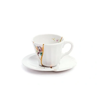 Afbeelding van Seletti Kintsugi mok met onderzetter van porselein en goud 24 karaat mod. 3