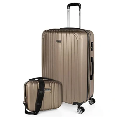 Afbeelding van ITACA set van 3 trolley koffers, 50, 60 en 70 cm, ABS, uitbreidbaar, hard, stevig licht, telescopisch handvat 4 wielen, geïntegreerd slot, voordelig, Champagne