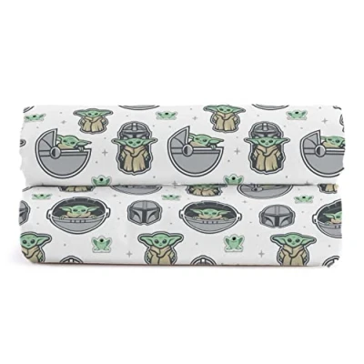 Afbeelding van Star Wars Mandalorian de mooiste Prime beddengoedset voor kinderen, 90 x 200 cm, 100% katoen, eenpersoonsbed, 2 stuks, perfect bedden met afmetingen 190 cm tot