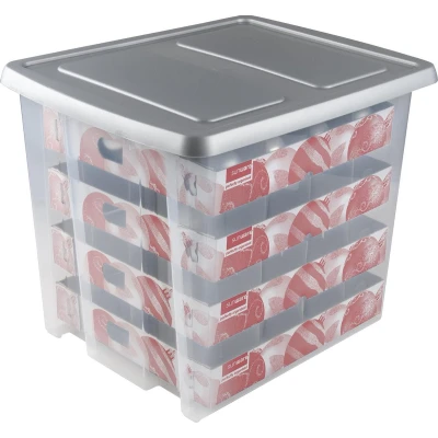 Afbeelding van SUNWARE Nesta Kerstbox 45 liter met dienbladen voor 64 kerstballen (diameter 70 80 mm) transparant/zilver