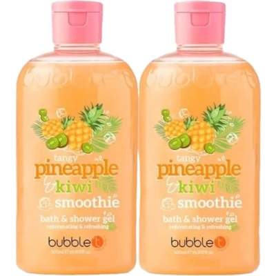 Afbeelding van BubbleT Bad &amp; Doucheschuim Ananas Kiwi (500ml) 2 stuks Smoothie Body Douche gel Kleurrijk Vrolijk Douchen Geur Kleur