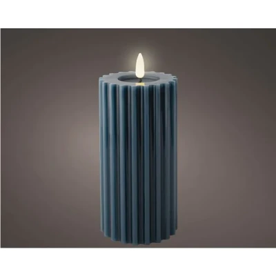 Afbeelding van LED ribbel kaars donker blauw met vlam effect ø7,5 x17,3 cm