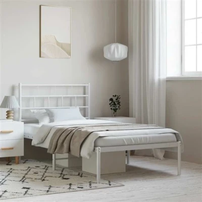 Afbeelding van vidaXL Bedframe met hoofdbord metaal wit 100x200 cm