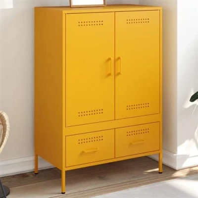 Image de vidaXL Buffet haut jaune moutarde 68x39x101,5 cm acier851223