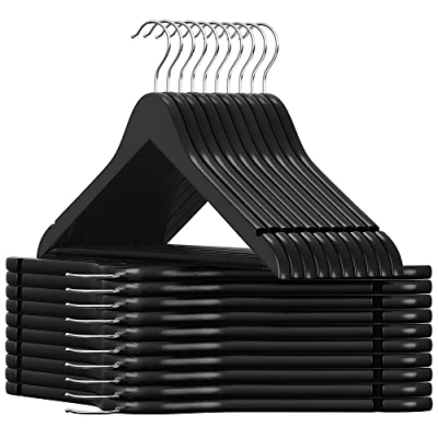 Afbeelding van Songmics houten kleerhanger, voor pakken, set van 20, massief inkepingen in schouderpartij, anti slip, jassen, shirts, broeken, 360 draaibare haak, zwart CRW02B 20