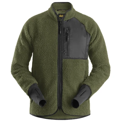 Afbeelding van Snickers 8021 AllroundWork, Pile Fleece Jack met rits Khaki Groen/Zwart