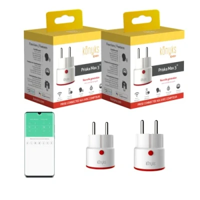 Afbeelding van Konyks Priska Max 3 FR Dual Pack WiFi + BT, geavanceerde functies, 16 A, verbruiksmeter, compatibel met Alexa, Google Home &amp; Tuya, 2 stuks