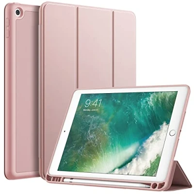 Afbeelding van JETech beschermhoes voor iPad 9,7 inch (6e / 5e generatie, 2018/2017) met penhouder, dunne zachte TPU achterkant, automatische wekker/slaapstand (roségoud)