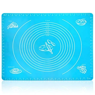 Afbeelding van Belmalia Grote mat voor bakken, rollen, hittebestendig, siliconen je pizza, deeg, fondant, keuken, 50 x 40 cm, blauw