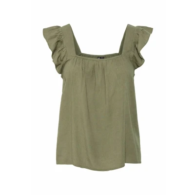 Afbeelding van Pieces Top Pcpia Sl Wvn Noos 17154740 Deep Lichen Green Dames Maat XS