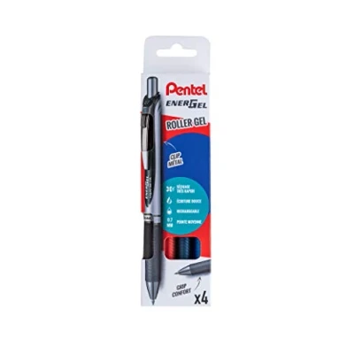 Afbeelding van Pentel Energel BL77 gelroller, intrekbaar, medium punt, 0,7 mm, zwart, nachtblauw, blauw en rood, 4 stuks