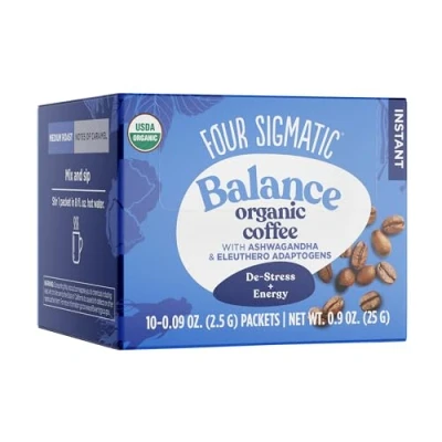Afbeelding van Organic Instant Adaptogen Coffee by Four Sigmatic Medium Roast met Ashwagandha, Chaga, Eleuthero &amp; Tulsi Immune Support Stress Relief 10 stuks