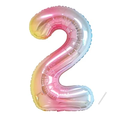 Afbeelding van Verjaardagsballon in de vorm van een cijfer 2, maat XXL, aluminium, 101 cm, verjaardagsdecoratie (cijfer 2), opblaasbare helium