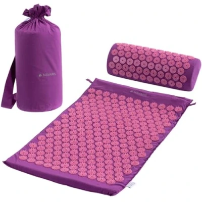Afbeelding van Navaris acupressuurmat met kussen Spijkermat Voor rug, nek, schouders, spieren en ontspanning Inclusief draagtas Paars