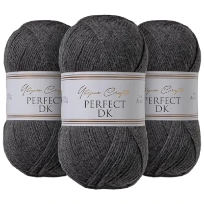 Afbeelding van Utopia Crafts DK Lot de 3 pelotes fil à tricoter double 100 g Anthracite mélangé