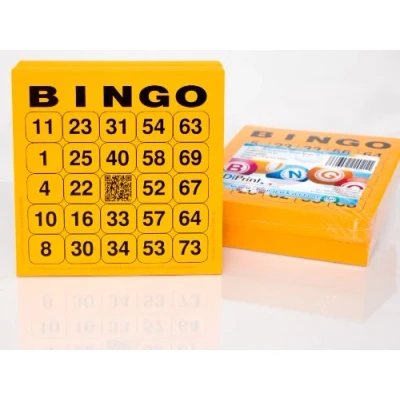 Afbeelding van DiPrint 200 grote bingokaarten voor senioren 24 van 75 met joker in het midden (oranje)