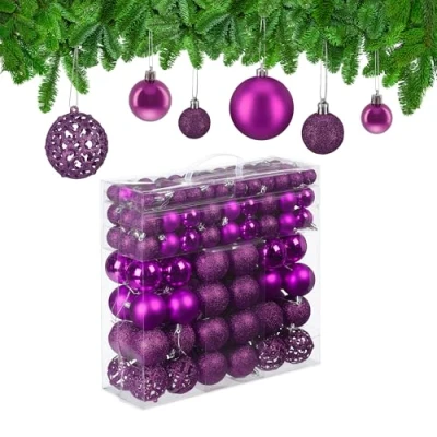 Afbeelding van kerstballen set van 150 mat glanzend glitters plastic ∅ 3, 4, 6 cm paars roze