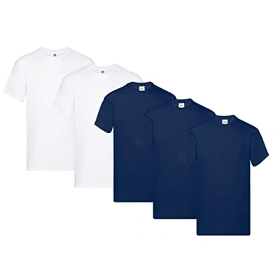 Afbeelding van Fruit of the Loom Original T shirt voor heren (5 stuks), 3 x marineblauw 2 wit + 1 Hl aankoopnotitieblok