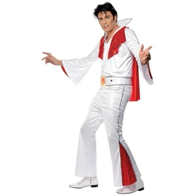 Afbeelding van Smiffys Elvis kostuum, wit, met overhemd, broek, cape en riem