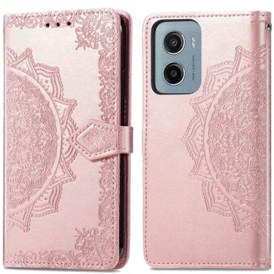 Afbeelding van imoshion Hoesje Geschikt voor Motorola Moto E15, G05 Mandala Bookcase Rose Gold