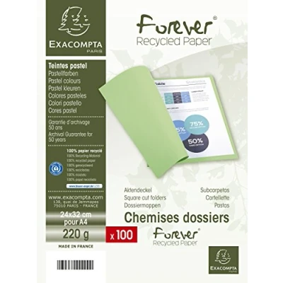 Afbeelding van Exacompta Ref. 410012E, pak van 100 stevige Forever® mappen 220 g/m2, 100% gerecycled en Blue Angel gecertificeerd, afmetingen 24 x 32 cm voor A4 formaat, kleur rood