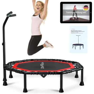 Afbeelding van DH FitLife Fitnesstrampoline inklapbaar, stille rubberen touwvering zonder installatie, trampoline van 128 cm, voor binnen en buiten, met 3 verstelbare handgrepen