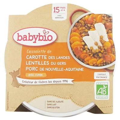 Afbeelding van Babybio Biologische Wortel Linzen Cassolette Varkensvlees 15 Maanden en Ouder 260 g