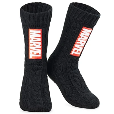 Afbeelding van Marvel Bedsokken voor heren met antislip sherpa voering Cadeaus mannen, zwart.