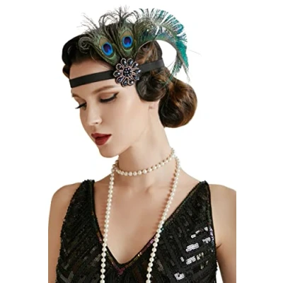 Image de BABEYOND Bandeau pour femme années 1920 plume de paon Style 21 inspiré par Great Gatsby Accessoires costume 2