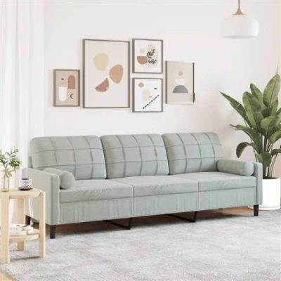 Afbeelding van vidaXL 3 zitsbank met sierkussens 210 cm fluweel lichtgrijs