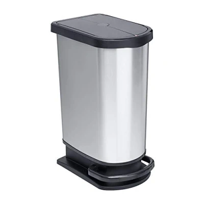 Afbeelding van Rotho Paso Afvalemmer 50 liter voor afvalscheiding met deksel en pedaal, BPA vrije kunststof (PP), metallic zilver, (44,0 x 29,0 67,0 cm)