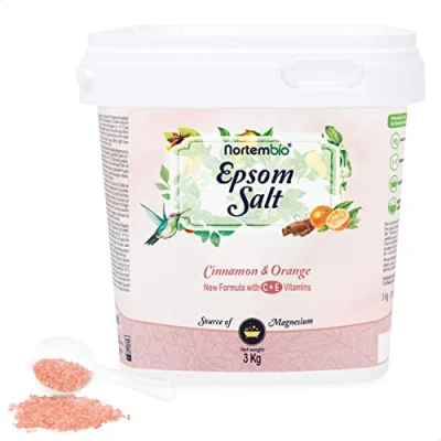 Afbeelding van Nortembio Epsomzout 3 kg. Badzout met sinaasappelkaneelaroma. Magnesiumsulfaat gehydrateerd vitamine C en E. spierontspanning, aromatherapie goede nachtrust. E book inbegrepen.