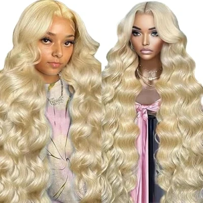 Image de Tuheerst Blonde Human Hair Wig Body Wave Perruque Femme Cheveux Réels Humains 4X4#613 Swiss Lace 100 % Unprocessed Brazilian Remy No Smell for Woman 28 Inches