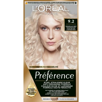 Afbeelding van 1+1 gratis: L&#039;Oréal Préférence Permanente Haarkleuring 9.2 Warsaw Zeer Licht Beige Parelmoer Blond